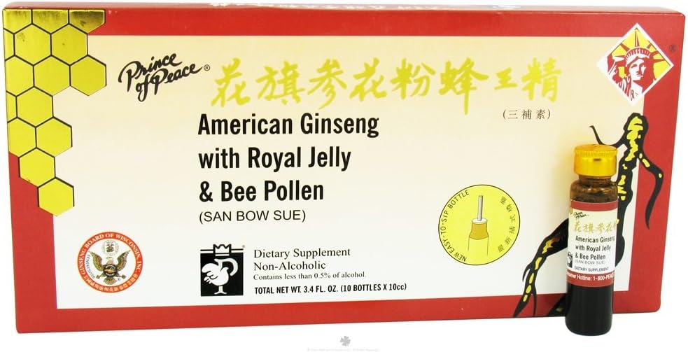 Amer Ginseng cu Royal Jelly Bee Polen (10 Sticle de servire simplu)