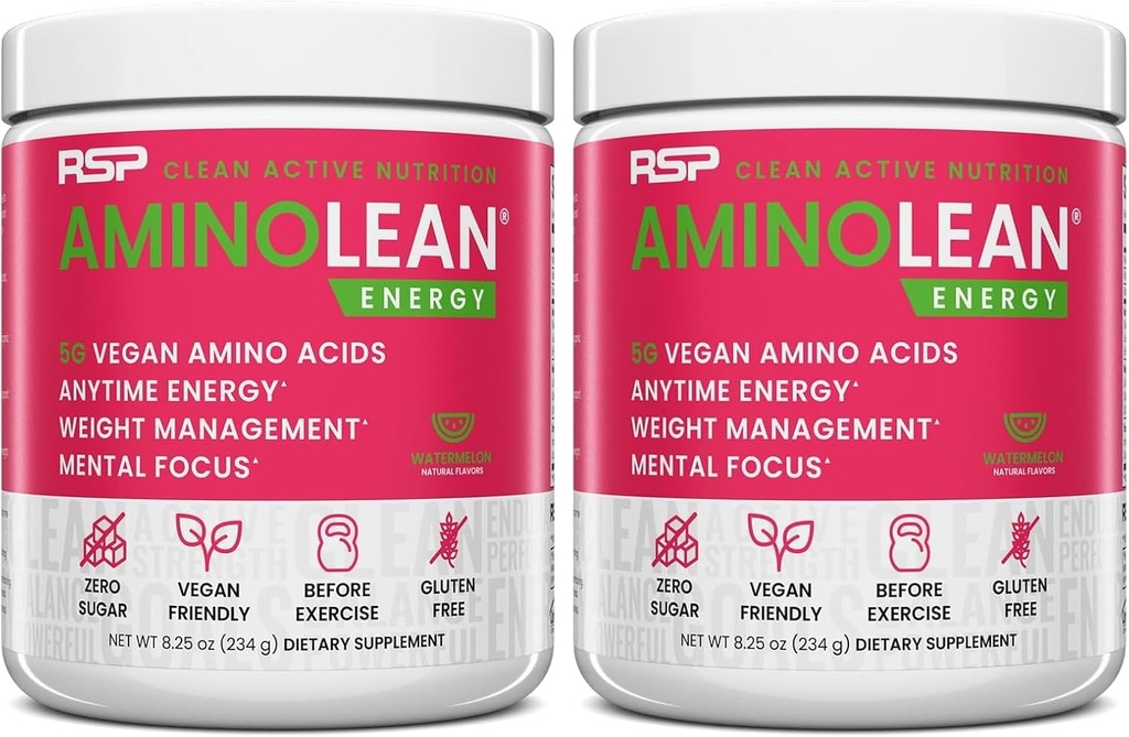 RSP NUTRITION AminoLean Pre Workout pulbere, Amino Energy & Greutate Management cu BCAA Aminoacidi și Cafeina Naturală, Preworkout Boost pentru bărbați și femei, 30 Serv (Pachet de 2)