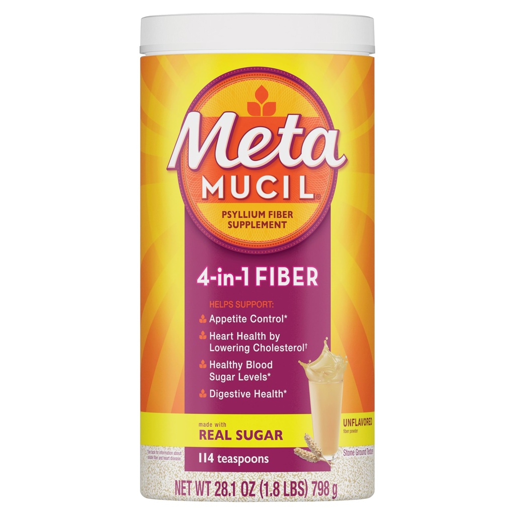 Metamucil, Psyllium Husk Powder, Nearomated Original Texture, with Sugar, 114 Servings, 4-in-1 Fiber Supplement, Daily Psyllium Husk Fiber Powder Help Support Digestive Health by Promoving Regularity*