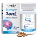 Herbion Naturals capsule de suport de memorie, ajută la îmbunătăţirea funcţiei creierului şi a lipsei de minte, menţine nivele de dispoziţie sănătoase cu Ginkgo Biloba, pentru adulţi, 60 Conte, pachet de 1
