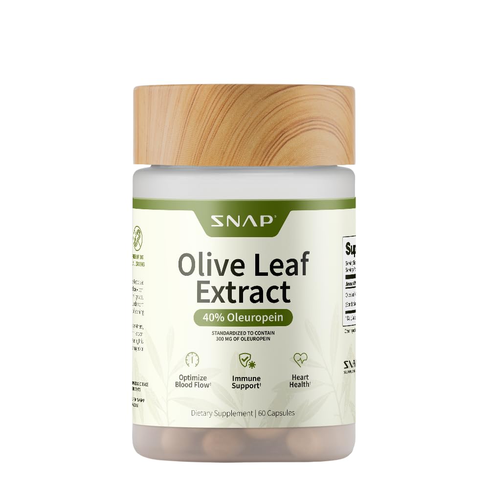 Snap Suplimente Olive Leaf Extract capsule - Super Putere 40% Oleuropeina pentru sânge suport flux, Îmbunătățirea Digestion, Antioxidant Boost Supliment, Îmbunătăți funcția creierului (60 capsule)
