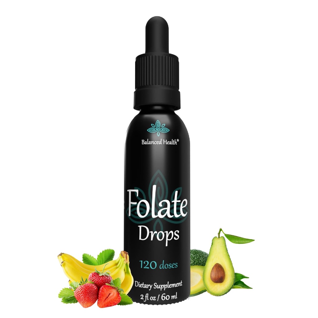 Drops Folate - 120 Servings, 2oz, Butterscotch Flavor, 500mcg L-5-MTHF Supliment de acid folic