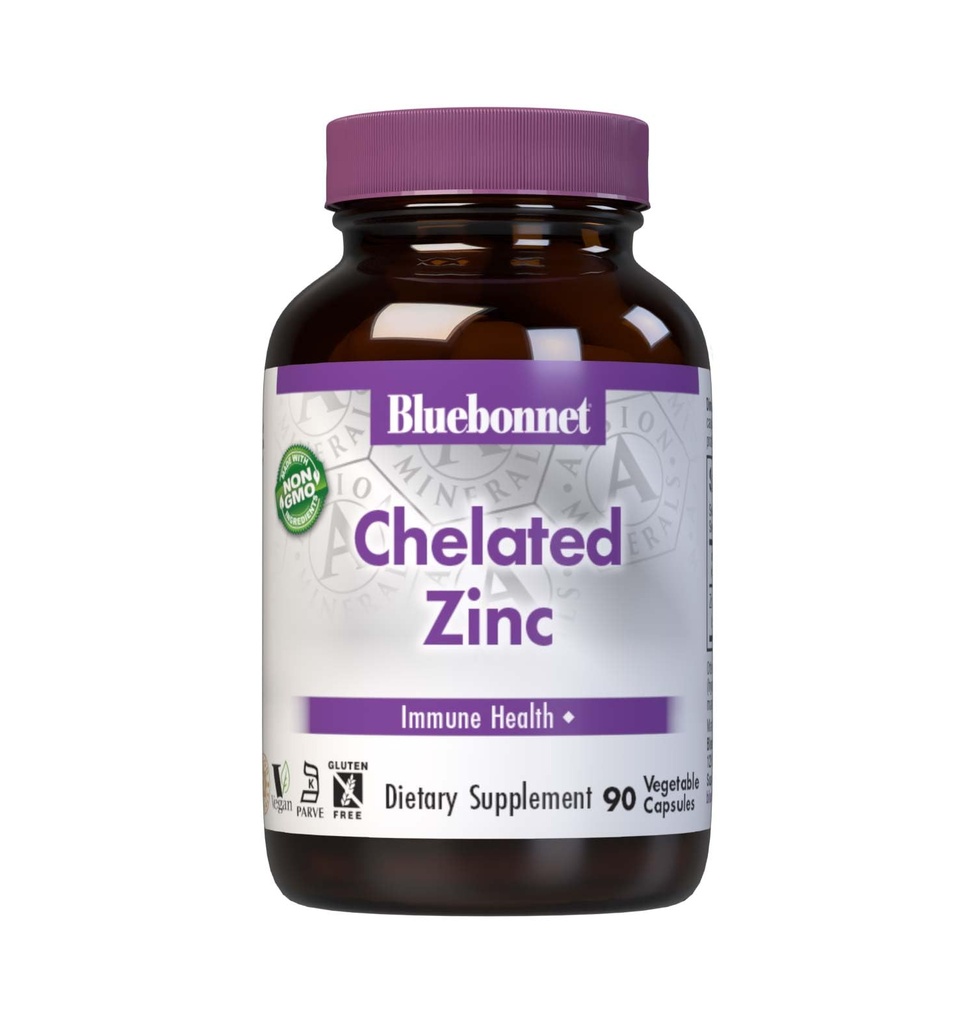 Bluebonnet Nutrition Albion Chelated Zinc, For Immune Health & Enzyme Function*, Soy-Free, Gluten-Free, Non-GMO, Kosher Certified, Dairy-Free, Vegan, 90 Capsule vegetale, 90 Servings
