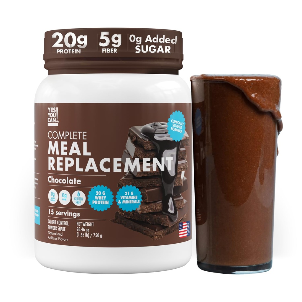 Ba da, poţi! Shake de înlocuire a mesei - Proteină 20G, 5G Fibră, 21 Vitamine & Minerale, 0G Zahăr adăugat - Pulbere de proteine de înlocuire de masă - complet All-in-One Nutrition - 15 Servire (Chocolat)