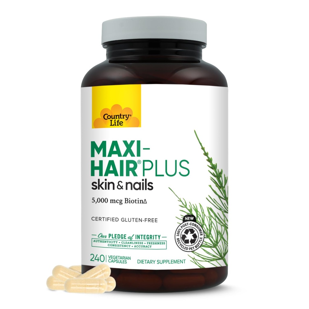 Viaţa de ţară, Maxi-Hair Plus Biotin, Susţine părul sănătos, pielea şi unghiile, Suplimentul zilnic, 240 ct