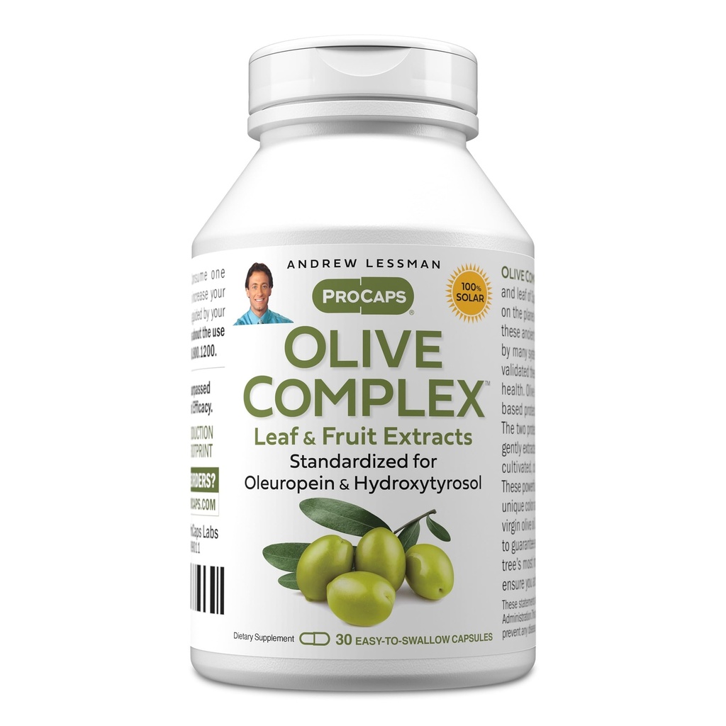 ANDREW LASSMAN Olive Complex - 30 capsule - frunze si extractii de fructe. Standardizat pentru Oleuropeina și Hidroxitirosol pentru a sprijini cardiovasculare și Imun sănătate. Capsule mici uşor de înghiţit