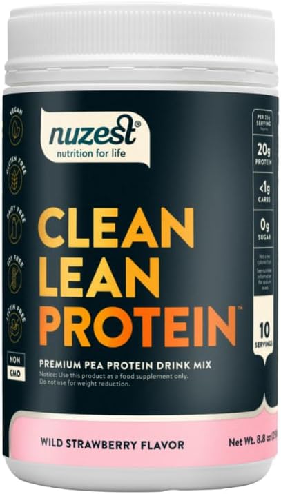 Nuzest - Vegan Pea Proteine pulbere - Proteină Lean curat, Premium pe bază de plante de proteine pulbere, lactate gratuit, gluten gratuit, OMG-uri, Shake proteine, căpșuni sălbatice, 10 Serviri, 8.8 oz