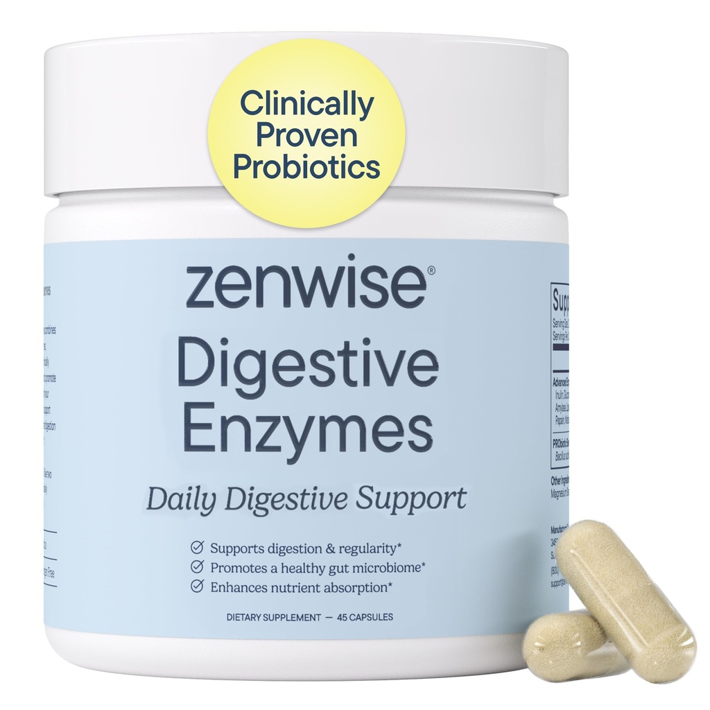 Zewise Health Digestive Enzims for Gut Health & Blooting Relief - Multi Enzime Suplimentul de Digestia cu Probiotice, Bromelain & Papaya pentru Suport Digestive Health - Bărbaţi şi Femei - 45 Conte