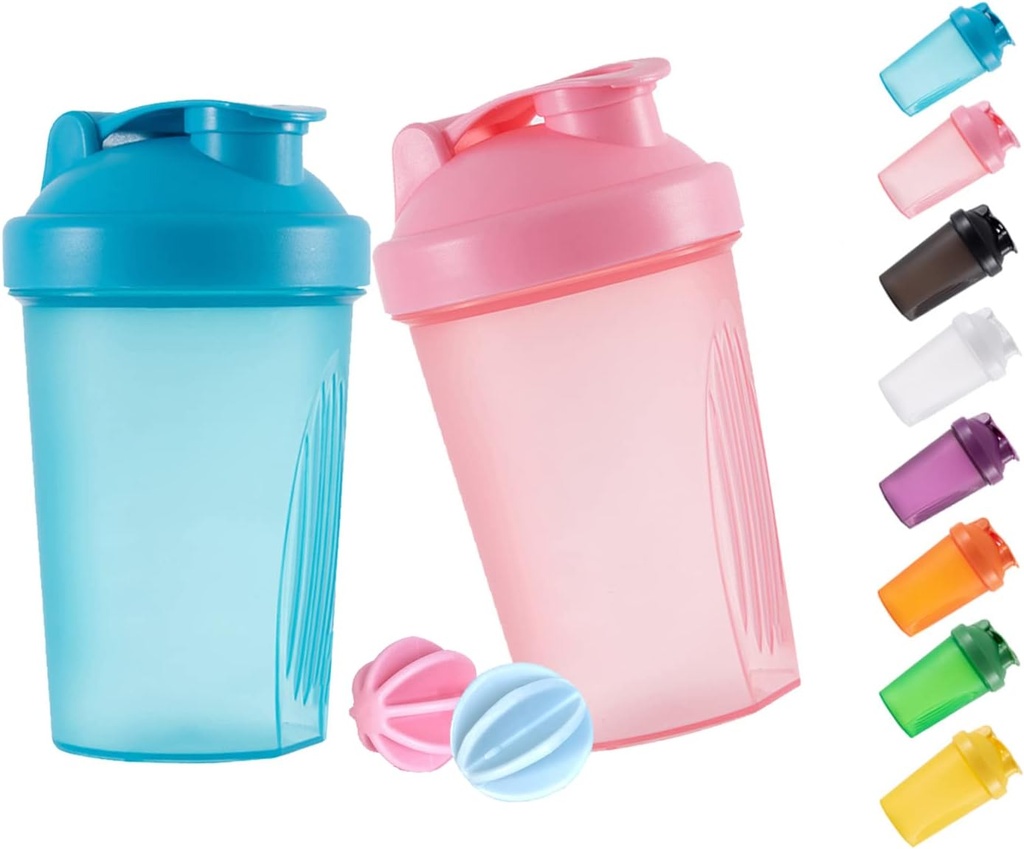 Shaker flacon de proteine Shakes și 16-Ounce/400ML Shaker-Bottle cu bile Whisk, din plastic non-BPA (Blue+Pink(2PCS))))