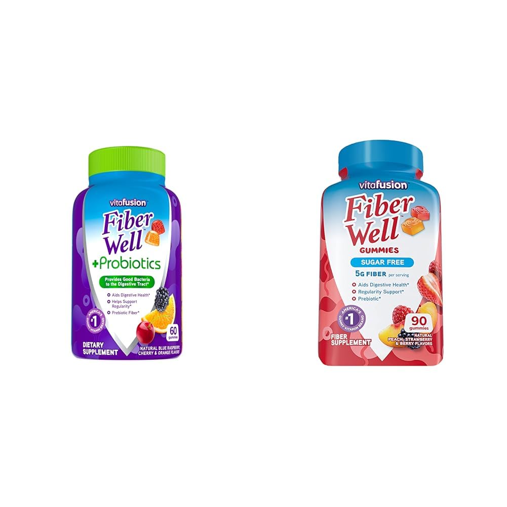 Vitafusion Fiber Well + Probiotics Gumies pentru adulți, 60 Count Sugar Free Fiber Gummies, 90 Count