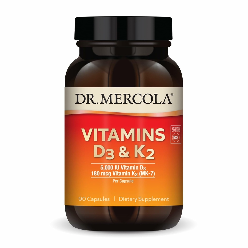 Dr. Mercola Vitamine D3 & K2 Supliment alimentar, 90 Serviri (90 capsule), Sprijină Heart Health, Suport Imun, Non OMG, Soy Free, Gluten Free