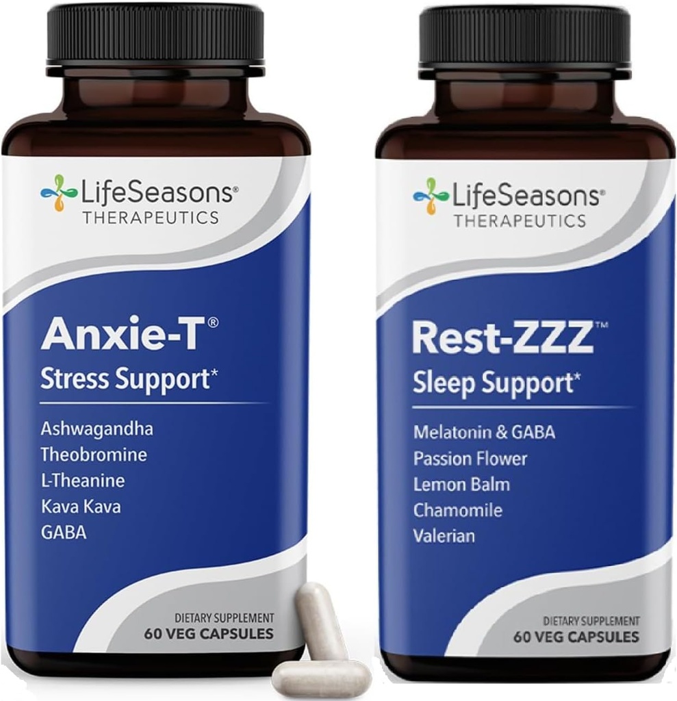 LifeSeasons Anxie-T cu odihnă-ZZZ - Suportă Mood & Full Night's Sleep - Natural Ease Muscle Tension & Nelinişte - 120 Capsule