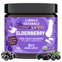 Llama Naturals Elderberry Gumies pentru copii, Vegan, Ecologic Immune Supplement with Vitamina C and Zinc, Toddler Real Fruit Gummy Vitamins for Imunity, Chewable, No Added Sugar Cane, 120 Ct