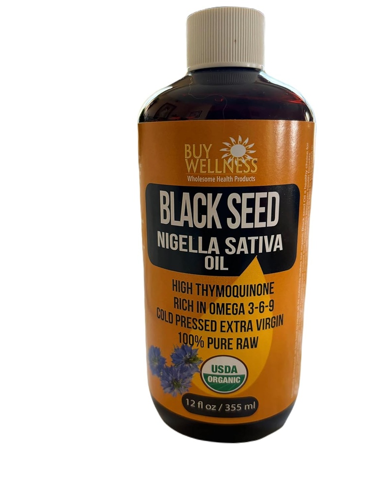 Cumpără Wellness Organic Blackseed Rece ulei presat Nigella Sativa ulei negru pur chimen mare Thymochinonă, ulei bogat Omega puternic 12 oz