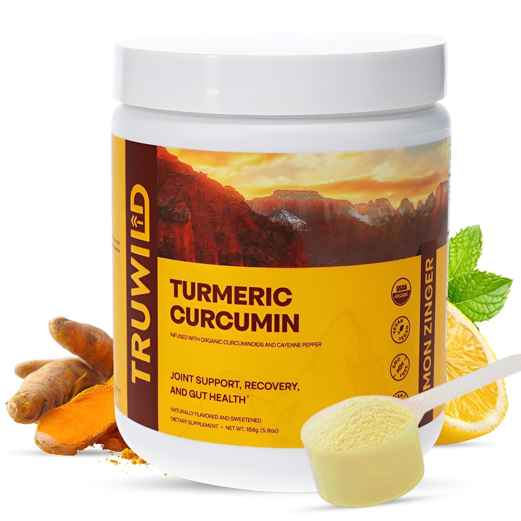 Truwild Vegan Curcumin curcumin bautură pulbere cu curcuminoide organice Black Pepper Ginger pentru a sprijini Wellness și sănătatea comună, Toate naturale fabricate în Statele Unite ale Americii, 20 Serviri