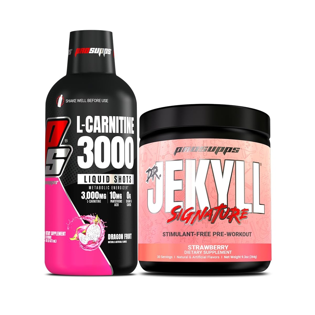 PROSUPPS L-Carnitine 3000 Stimulante Injecții cu lichid gratuit (31 Servings, Dragon Fruit) și Mr. Hyde Signature Series Pre-Working Energy Pudred Drink (30 Servings, căpșuni) Bundle