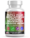 Nutraceuticals Clean Fructe si legume Supliment Reds & Green Superfood - Balanta de peste 70 de fructe si legume Suplimente Capsule cu Probiotice Prebiotice Enzime digestive - 120 Ct SUA