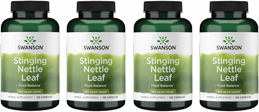Swanson Stinging Nettle Leaf (Urtica Dioica) - Suplimentul vegetal Promovarea Tractului urinar și de asistență pentru sănătate respiratorie - Poate sprijini echilibrul lichid sănătos - (120 capsule) (4 ambalaj)