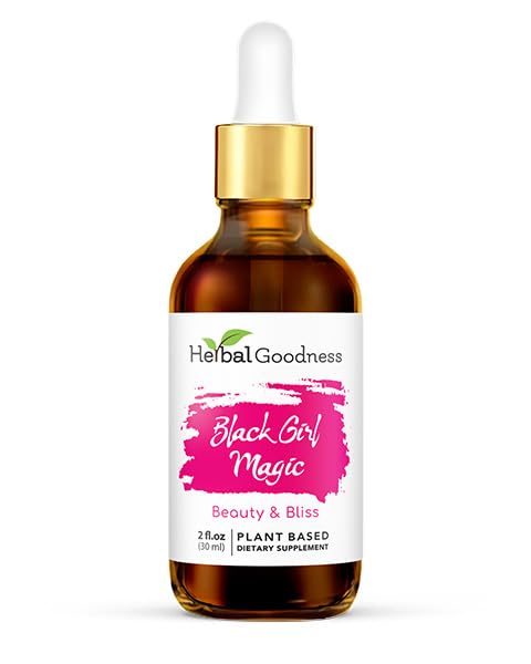 Bunătatea plantei Black Girl Magic - Suplimente pentru femei, Suport pentru frumusețea pielii radiant, Alimente esentiale pentru piele, Suplimente Ashwagandha - 1 flacon (2 fl oz)