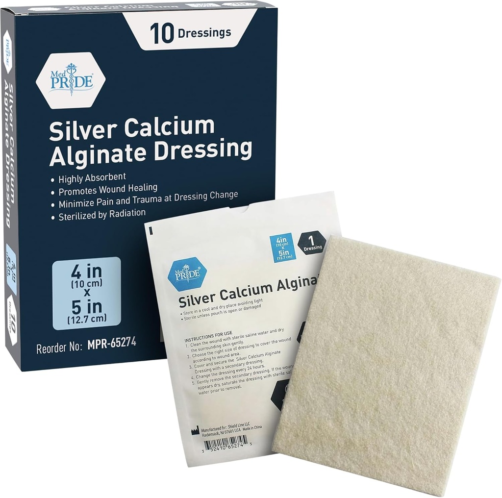MED PRIDE Silver Calciu Alginate Wound Dressing, 10 Pack 