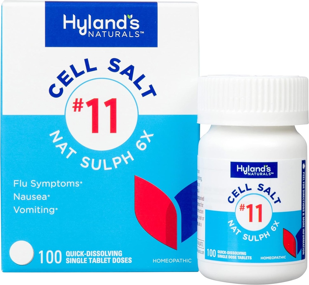 Hyland Nr. 11 Celulele de sare Nat Sulph 6X Tablete, Rece şi Medicina gripală, Greaţă Relief, Distrugere rapidă comprimate, 100 Conte