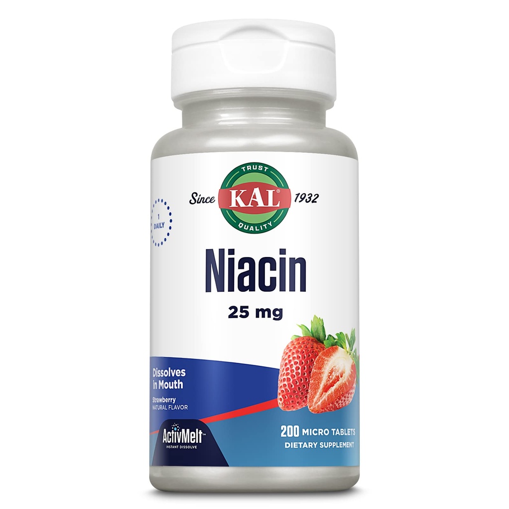 Kal 25 Mg Niacin Tablets, Căpșuni, 200 Conte