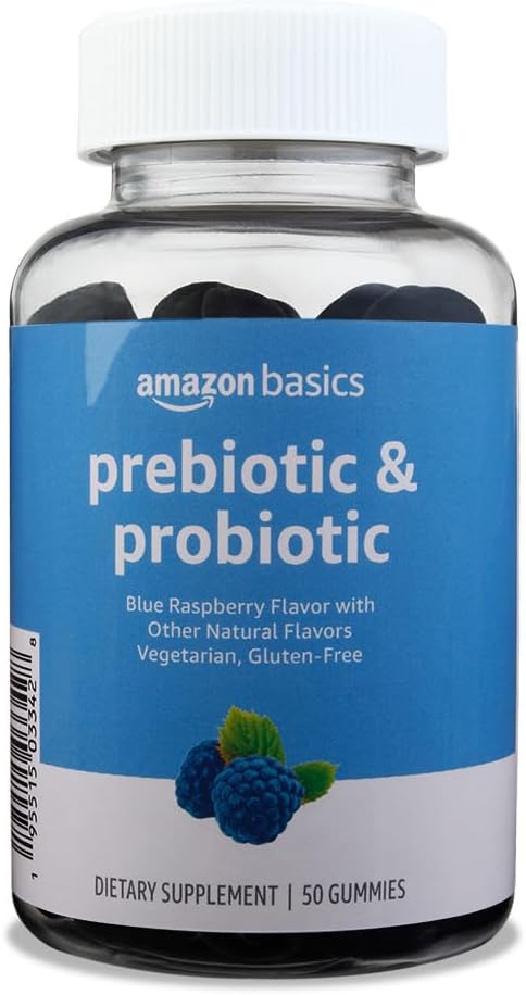 Basics Prebiotic & Probiotic Gummies, 2 Miliarde CFU, Blue Raspberry, 50 Conte (2 per Serving) (previously Solimo)