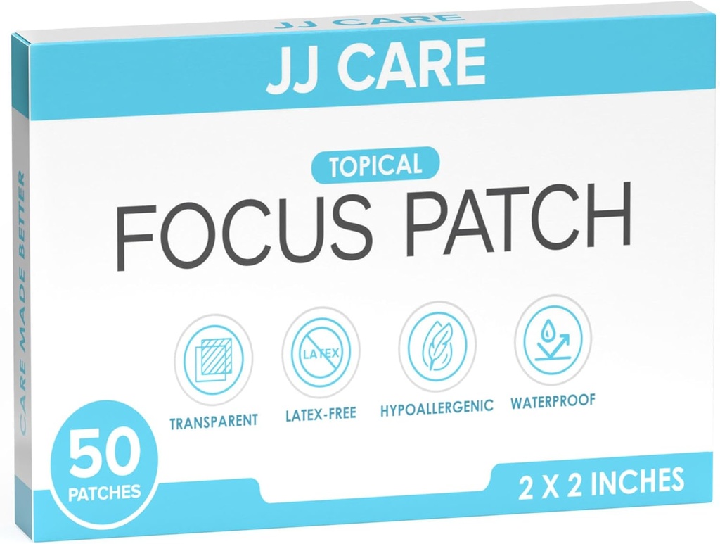 JJ CARE Focus Patch - Pachet de 50 All-Natural Focus Plus Patch-uri pentru adulți, Concentrarea de sprijin, Focus și Memorie 