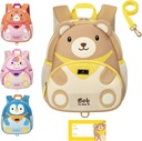 BabbleRoo Toddler Rucsac, Copii Rucsac - Ușor și confortabil, Rezistent la apă Neoprene, Leash pentru copii mici 1-3, benzi reflectorizante pentru vizibilitate, Animal Rucsac, Bob Ursul