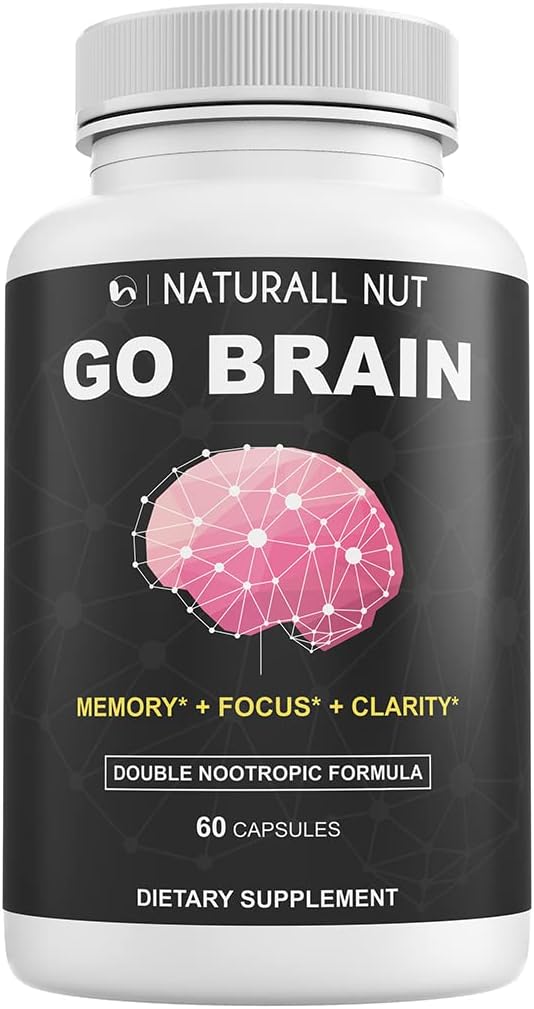 Go Brain Double Nootropic Formula, Suplimente pentru creier pentru Memorie şi Focus Vitamine, Ginkgo Biloba, Dmae Supliment, Bacopa Monnieri Supliment, Memory Vitamine Brain pentru femei şi bărbaţi