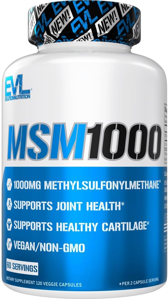 Nutriţie de Evrution MSM1000-1000 MG Suplimentul metilsulfonilmetanic - Suport pentru sănătate comun - Suplimentul pentru cartilaj - Capsule Vegan + NeGMO MSM - 60 Servings