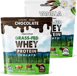 Opportuniteas Grass Fed Vanilla Choco Whey Proteine Izolate Pulbere - 20g Proteine Pulbere fără îndulcitori artificiali, Hormone-Free Vaci, Non OMG - 5lb