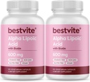 Acidul alfa lipoic 600 mg (per capsulă) cu Biotin pentru a spori absorbţia (240 capsule vegetariene) (2 x 120) No Fillers - No Stearates - No Flow Agents