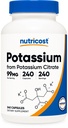 Nutricost Citrat de potasiu 99mg, 240 capsule - Gluten gratuit, non-GMO