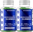 Vitamatic 2 Pack Ashwagandha Gummies 1500 mg echivalent Per Serving (de la 30:1 Extract 50 mg) - 60 Vegan Gumries - 3% Witanolide