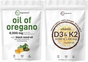 Micro Ingrediente Ulei de Oregano Softgels 6000 mg Per Servire & Vitamina D3 10.000iu + K2 200mcg Ulei de cocos Softgels Bundle 2 Pack 
