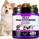 15-in-1 Dog Multivitamine Suplimente cu Glucosamine & Probiotice, Vitamine Naturale Daily Chews pentru câini,Pet Health Support-Skin-Imunity-Gut Digestion-Joint-Heart,150 PCs-Duck Flavor