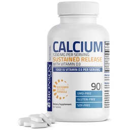 Bronson Calciu 1200 MG Per eliberare susţinută cu vitamina D3 1000 UI vitamina D3 per servire non-GMO, 90 comprimate