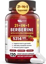 21-in-1 Berberina Supliment cu Ceylon Scorțișoară - 1500 mg Organic Berberine HCL Fitozom, 5X Absorbție mai mare pentru suport metabolic 100 Capsule