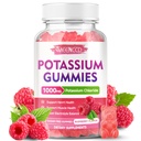 Gume de potasiu, Clorura de potasiu 1000mg pentru adulți, Gumiile supliment de potasiu fără zahăr Suport Electrolitice Echilibru & picioare Crampe pentru femei și bărbați, Aroma de zmeură, 60 Conte
