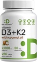 DEAL SUPLMENT Vitamina D3 2000 UI + K2 MK7 50mcg Softgels 