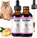 2Pack Colagen lichid pentru pisici, Colagen pentru pisici 2 fl.oz, Skin and Coat Supliment pentru pisici, Mâncărime pentru pisici cu alergii, cu colagen bovină, Biotin, MSM, Ginger, Colagen pentru pisici picături