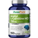 NusaPure Acetil L-Carnitina 750 mg per Caps 150 Capsule Veggie (Non-GMO, Vegan)