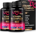 Complex de vitamina B pentru barbati si femei - Made in USA - 11-in-1 B-complex: B1, B2, B3, B5, B6, B7, B8, B9, B12 cu vitamina C, Choline, Inositol - Energie, Brain & Heart Supplement - Pachet de 2