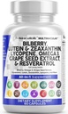 Clean Nutra Eye Vitamine cu Bilberry Lutein și Zeaxanthin Suplimente Lycopene 40mg Resveratrol Seminte de struguri Astaxanthin pentru ochi - Îngrijirea ochilor Sănătate Suport ochi Vitamina si Suplimentul mineral