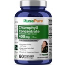 NusaPure Clorofill 200:1 Extract, 400 mg echivalent cu 80.000 mg 60 Veggie Caps (Equivalent 80000 mg per Serving, Non-GMO, Vegan) Clorofilină de cupru de sodiu