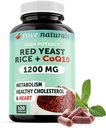 100% Natural Red Yeast Rice 1200 mg cu CoQ10 100 mg, 2 in 1, Menţineţi niveluri de colesterol sănătos - 120 Veggie Capsule