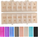 Organizator pilula pliabil 2 ori pe zi w/Etched Labels -Protecție dublă și portabilă săptămânal AM Piuliță, 7 zile Medicină Container, Case mari de pastile de călătorie pentru săptămâna supliment zilnic Vitamina - Khaki