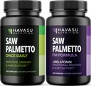 HAVASU NUTRIŢIE Saw Palmetto pe timp de noapte cu melatonină (60 Servings) şi capsule Palmetto pe timp de zi (100 Servings)