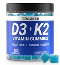Vitamina D3 K2 fără zahăr, vitamina D3 10000iu și vitamina K2 (MK7) 200mcg cu calciu, magneziu, vitamina B12 pentru mușchiul osos Imun, Vegan